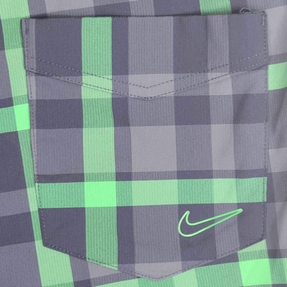 Nike Golf Shorts Boys Large Green Blue Plaid Dri Fit Tour Performance 11” - Picture 5 of 11